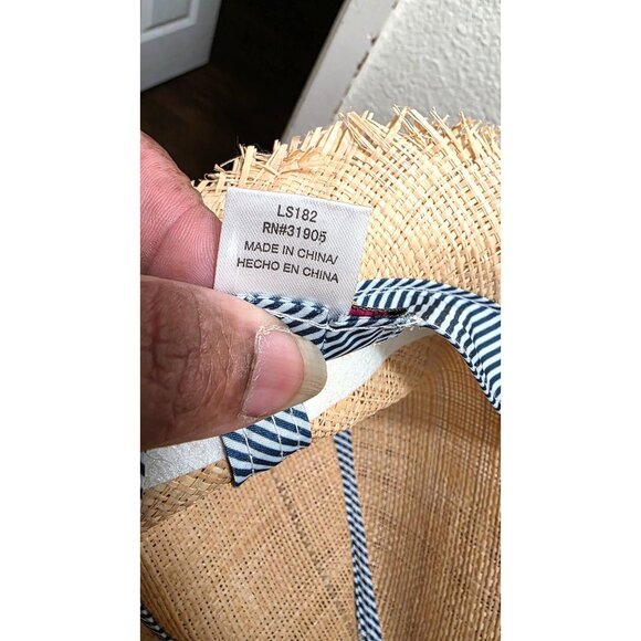 Scala Pronto Women's Natural Woven Straw Fedora Black Band & Blue Stone Accents - Picture 8 of 8